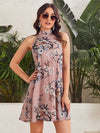Tie Back Floral Print Halter Dress