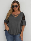 Plus Criss cross Lace Panel Tee