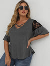 Plus Criss cross Lace Panel Tee