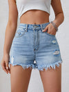 Ripped Raw Trim Denim Shorts