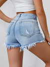Ripped Raw Trim Denim Shorts