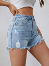 Ripped Raw Trim Denim Shorts