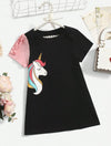 GIRLS Baby Unicorn Print Frill Trim Contrast Panel Dress