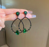 1pair Fashionable Green Water Drop Earrings, High-End Elliptical Statement Earrings Royal