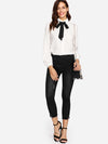 Contrast Tie Neck Shirt