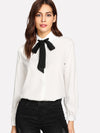 Contrast Tie Neck Shirt