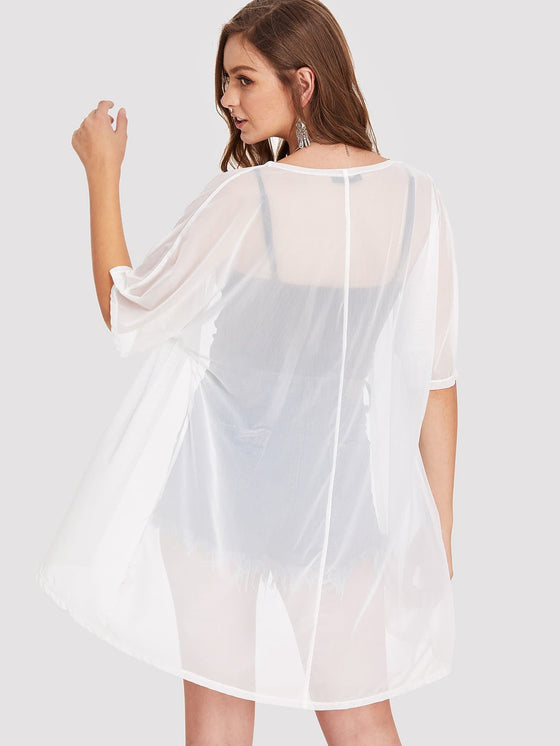 Half Sleeve Sheer Longline Kimono