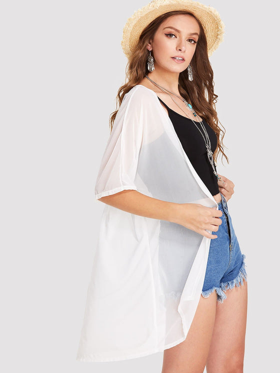 Half Sleeve Sheer Longline Kimono