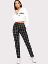 Elastic Waist Slant Pocket Grid Pants