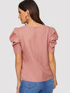 EMERY ROSE Pleated Puff Sleeve Keyhole Back Top