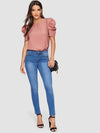 EMERY ROSE Pleated Puff Sleeve Keyhole Back Top