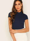 Felegant Mock neck Rib Knit Crop Tee