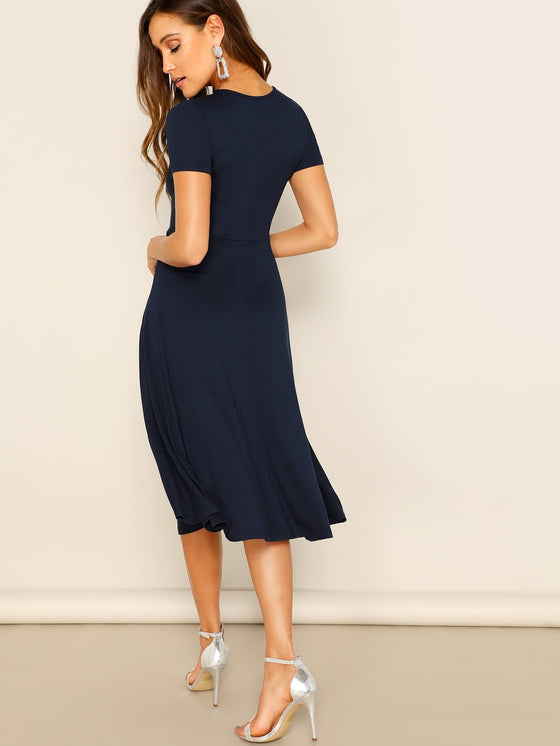 Solid Round Neck A line Dress