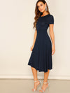 Solid Round Neck A line Dress