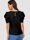 EMERY ROSE Pleated Puff Sleeve Keyhole Back Top
