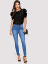 EMERY ROSE Pleated Puff Sleeve Keyhole Back Top