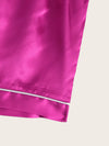 Neon Hot Pink Contrast Binding Satin Pajama Set