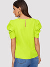 EMERY ROSE Pleated Puff Sleeve Keyhole Back Top