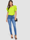 EMERY ROSE Pleated Puff Sleeve Keyhole Back Top