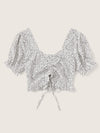 Speckled Print Ruched Drawstring Crop Top