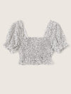 Speckled Print Ruched Drawstring Crop Top