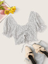 Speckled Print Ruched Drawstring Crop Top