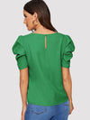 EMERY ROSE Pleated Puff Sleeve Keyhole Back Top