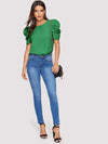 EMERY ROSE Pleated Puff Sleeve Keyhole Back Top