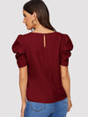 EMERY ROSE Pleated Puff Sleeve Keyhole Back Top