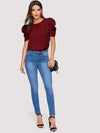 EMERY ROSE Pleated Puff Sleeve Keyhole Back Top