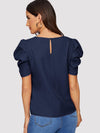 EMERY ROSE Pleated Puff Sleeve Keyhole Back Top
