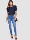 EMERY ROSE Pleated Puff Sleeve Keyhole Back Top