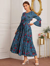 Floral Print Self Tie Pleated Hem Dress