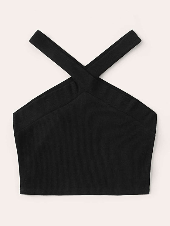Rib Knit Halter Crop Top