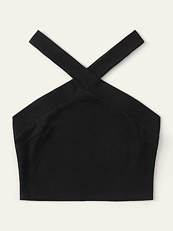 Rib Knit Halter Crop Top