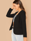 Padded Shoulder Open Front Blazer
