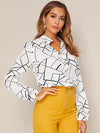 Notch Neck Geo Print Blouse