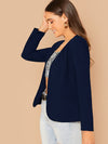 Padded Shoulder Open Front Blazer