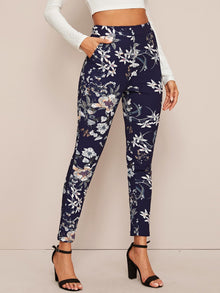 Floral Print High Waist Skinny Pants