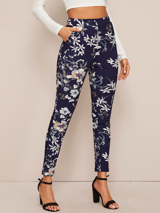 Floral Print High Waist Skinny Pants