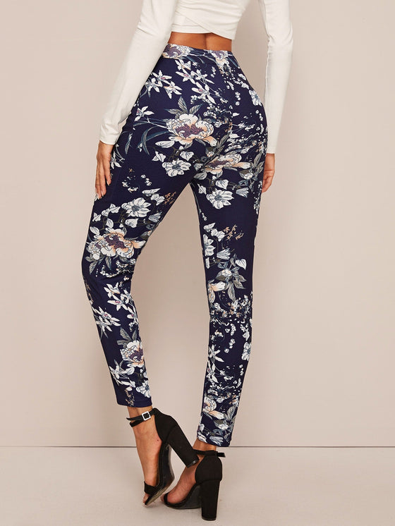 Floral Print High Waist Skinny Pants