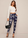 Floral Print High Waist Skinny Pants