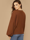 Plus Drop Shoulder Lantern Sleeve Waffle Knit Top