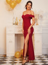 Foldover Off Shoulder Split Thigh Dress