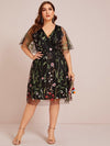 Plus Floral Embroidered Mesh A line Dress