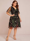 Plus Floral Embroidered Mesh A line Dress