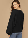 Plus Drop Shoulder Lantern Sleeve Waffle Knit Top