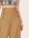 High Waist Buttoned Front Wide Leg Pants