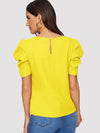 EMERY ROSE Pleated Puff Sleeve Keyhole Back Top