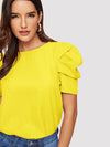 EMERY ROSE Pleated Puff Sleeve Keyhole Back Top